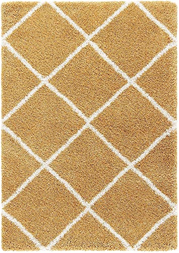 Image of Super Ultra Modern Soft Shaggy Handcrafted Anti-Skid Silk Touch Carpet, Size 5x8 Feet, Color Gold & Ivory
