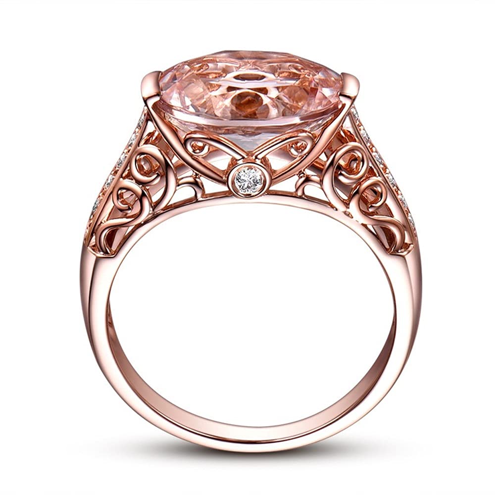 GYOEI 18K Rose Gold Plated Champagne Morganite Ring Hollow Engagement Wedding Anniversary Promise Ring Cocktail Party Ring for Women HM105 (9)