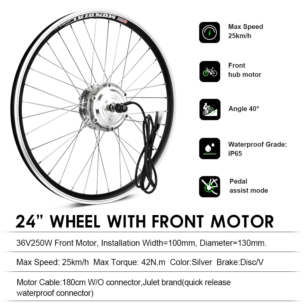 SEASON Ebike Kit de Conversion pour Vélo Électrique 20''/24''/26''/28''/700C Moteur 36V 250W Roue Électrique Avant pour Vélos