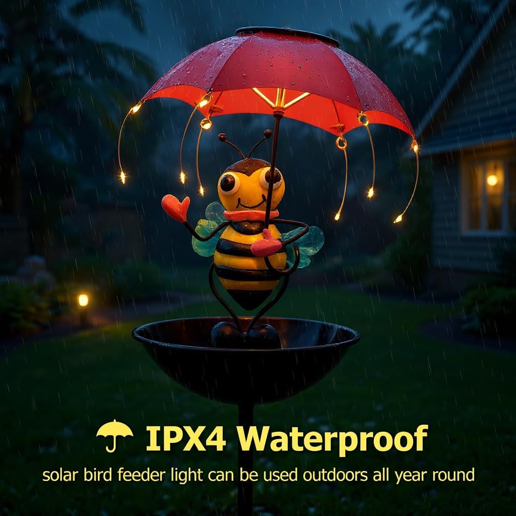 Fun Solar-Powered Bird Feeder with LED Honeybee Light - Vibrant Garden Decor, Weatherproof Feeding Device (Honeybee)