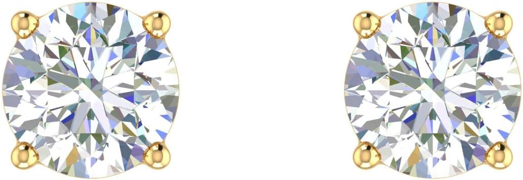 0.5 Carat Round Natural Diamond Stud Earrings for Women in 14K Gold (with Screw Back)