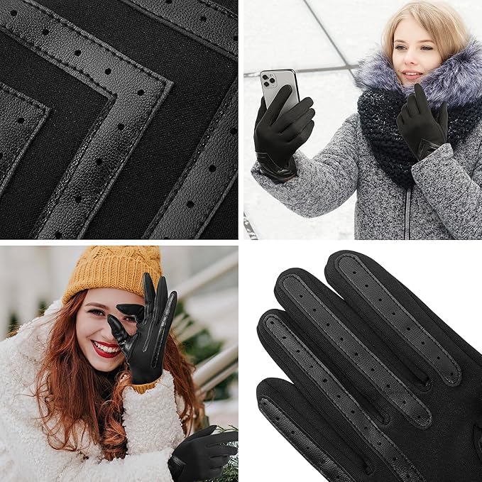 Winter Gloves for Women Touchscreen, Womens Gloves Chevron Spandex Fleece Lined, Gloves for Women Leather Anti-Slip - Image 5