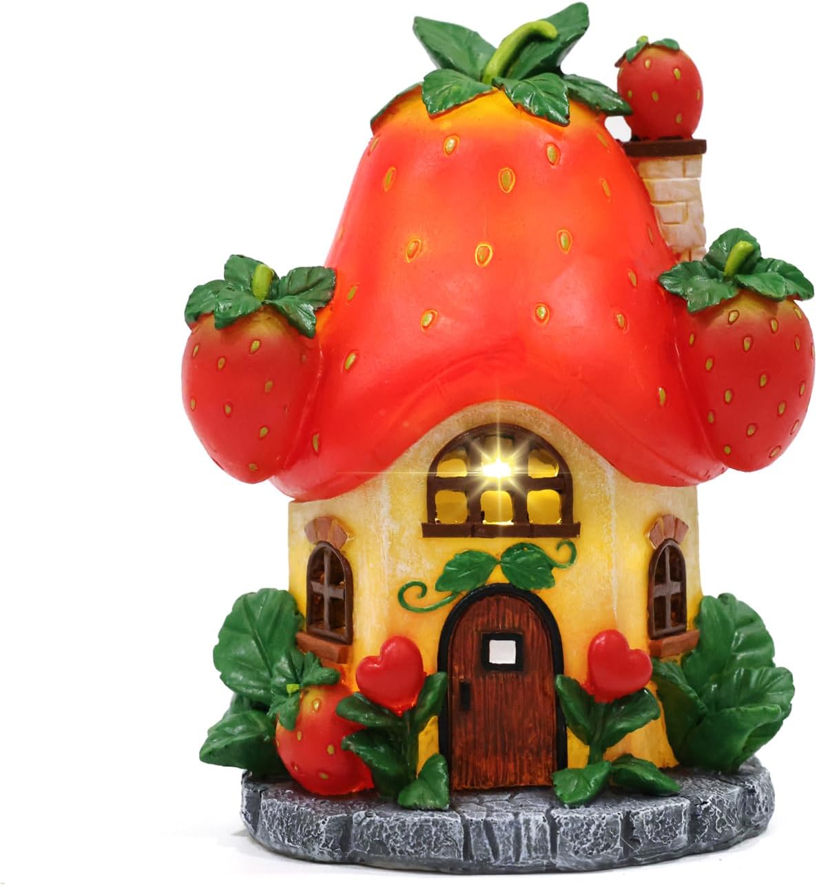 Solar Fairy Garden Houses - Fairy Outdoor Decor Strawberry Houses with Solar Light for Patio Balcony Yard,Lawn Ornament Perfect Garden Gift