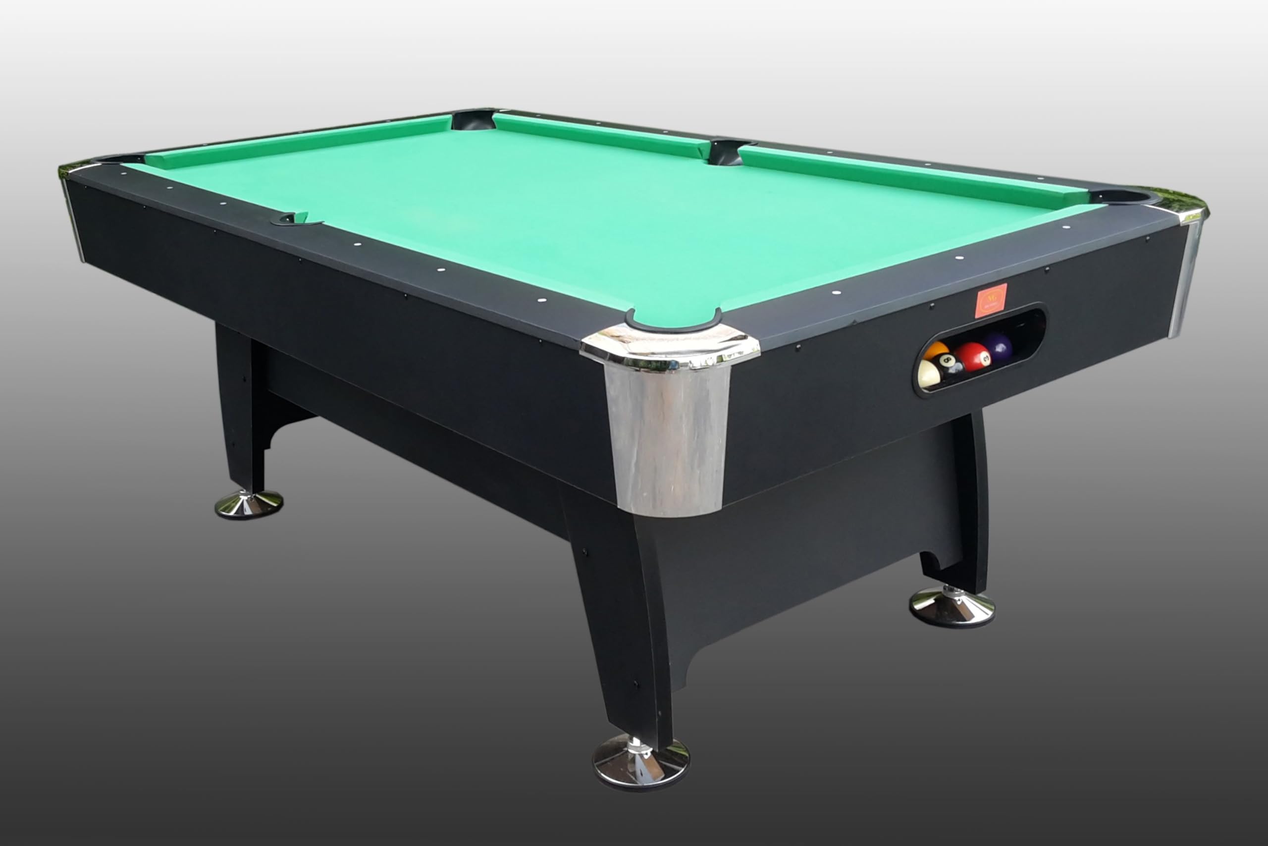 NG Biliardi - Tavolo da Biliardo Black Norman Light (216 cm), Pre-Montato, con Sistema di Ritorno Biglie e Regolatori di Livello, Panno Professionale Verde, Regolamentare