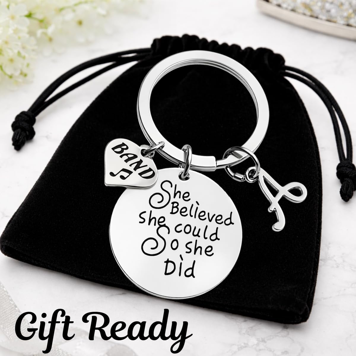 Infinity Collection Personalized Marching Band Keychain Gift with Letter Charm - Musically Keychain- Treble Clef Jewelry - Musician Keychain, Perfect Music Lover Gifts - Image 2