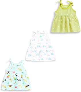 YUV Infant Baby Girls 100% Organic Cotton, Printed Muslin Frock - Pack of 3 Price In India