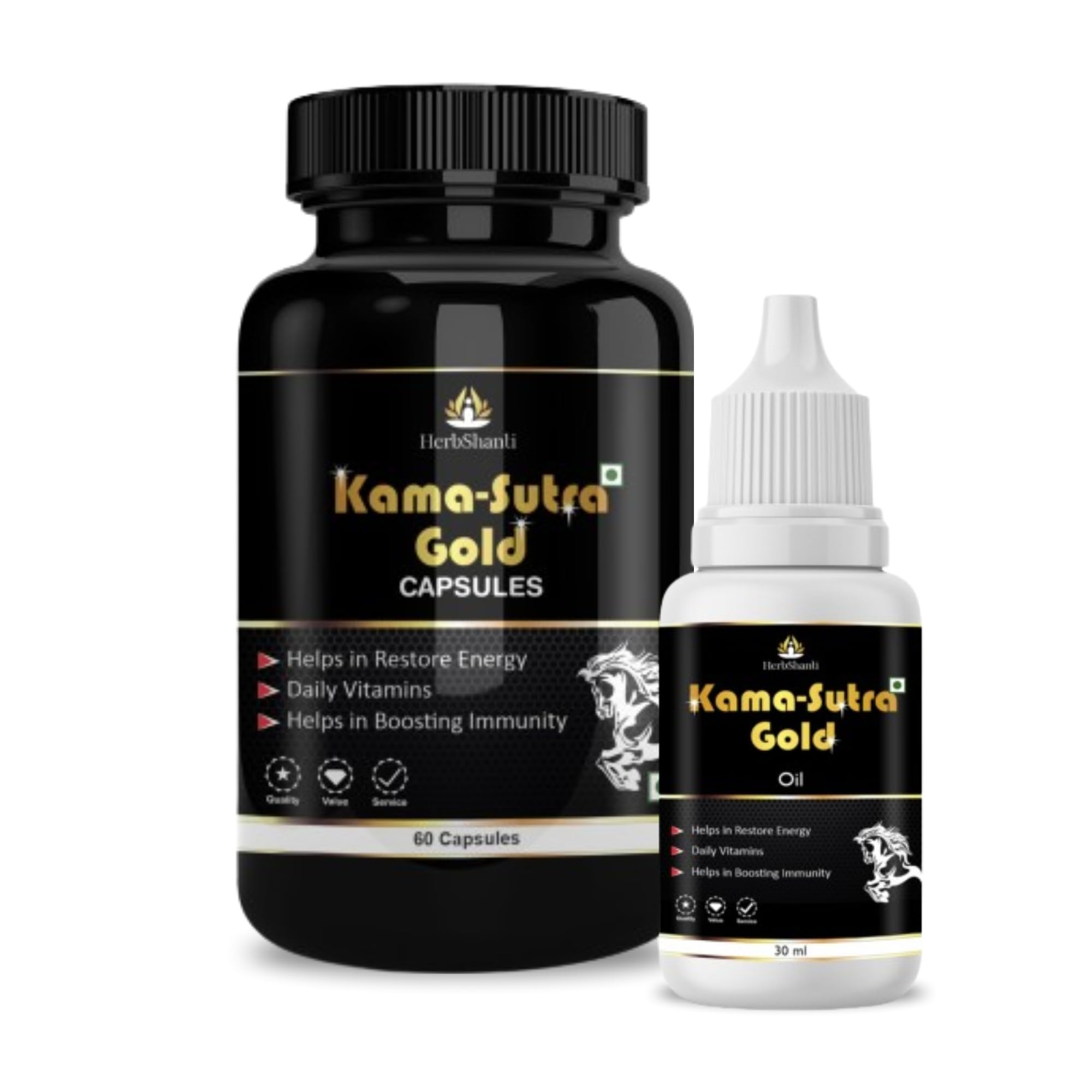 HerbShanti Kama Sutra Gold Capsules and Oil Combo | Ayurvedic Herbal Formula with Shilajit, Ashwagandha & Safed Musli for Men’s Strength, Energy & Immunity | Ayurvedic Supplement for Stamina & Wellness (60 Cap & 30ML) (B0DH3H7SXR) Amazon Price History, Amazon Price Tracker