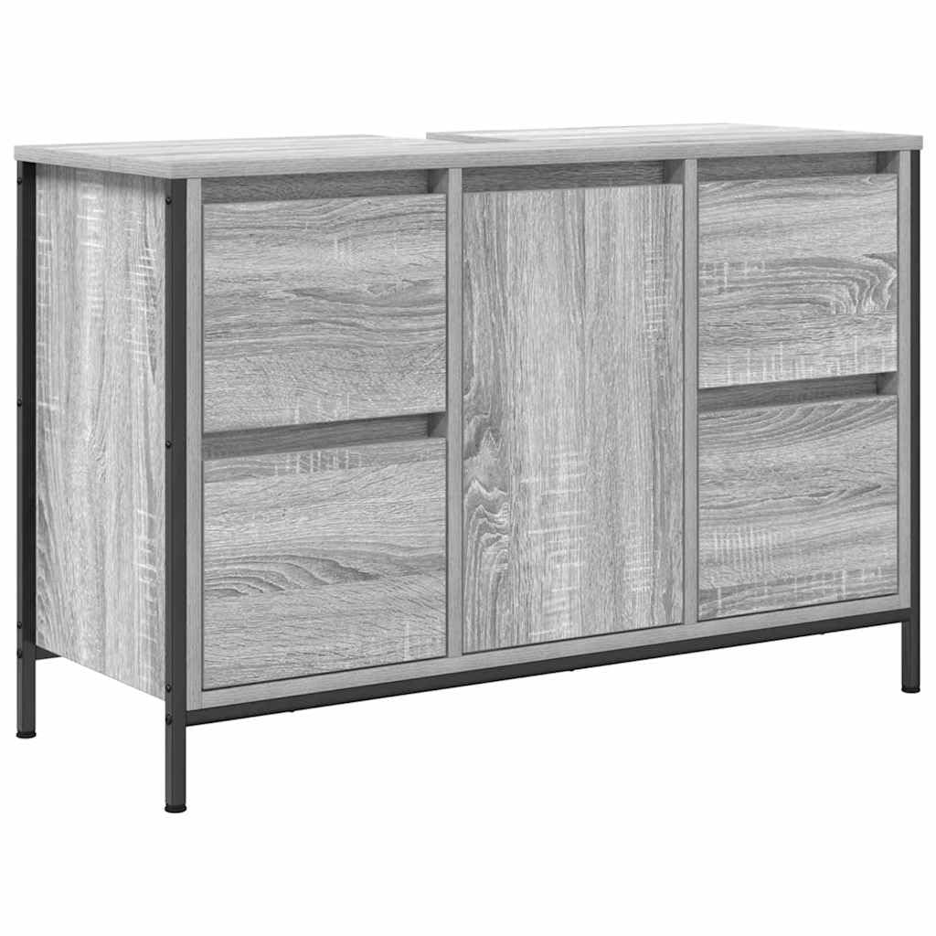 vidaXL Zestaw mebli łazienkowych z półką 2 pcs Szary sonoma i Czarny, Nowoczesny zestaw mebli łazienkowych, dużo miejsca, prostokątna szafka, stylowa z szufladami, trwała konstrukcja