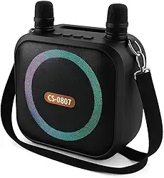 Caixa de Som Karaoke Bluetooth 8” RGB com 2 Microfones, Bateria 2400mAh, USB/SD, Alto-Falante Premium 8W - Alta Performance (Preta)