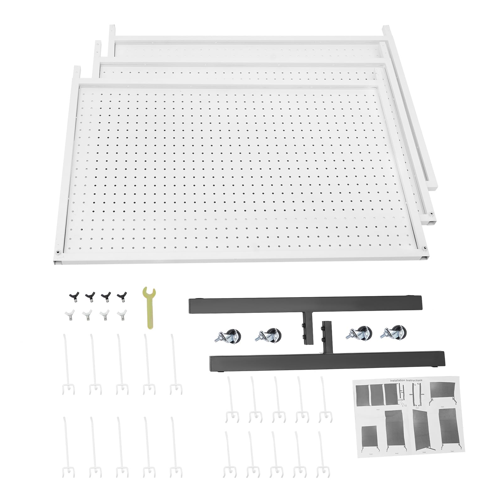 RoiVaaMLT Pegboard Display Stand, Display Stand With Wheel, Free Standing Pegboard Display Rack (White)