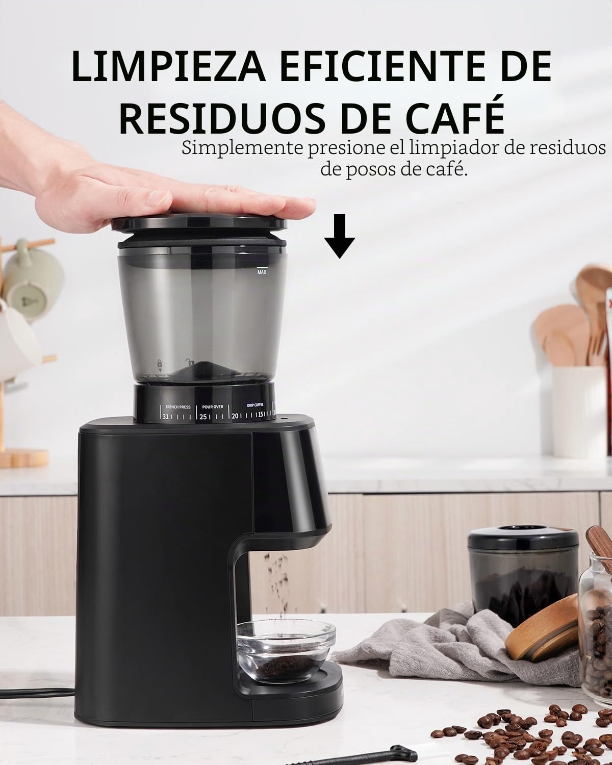 Molinillo de café, 31 pasos Incluso, molido fino ajustable, eléctrico, molino de conos para espresso, antiestático, 165 W, LED, 31 pasos