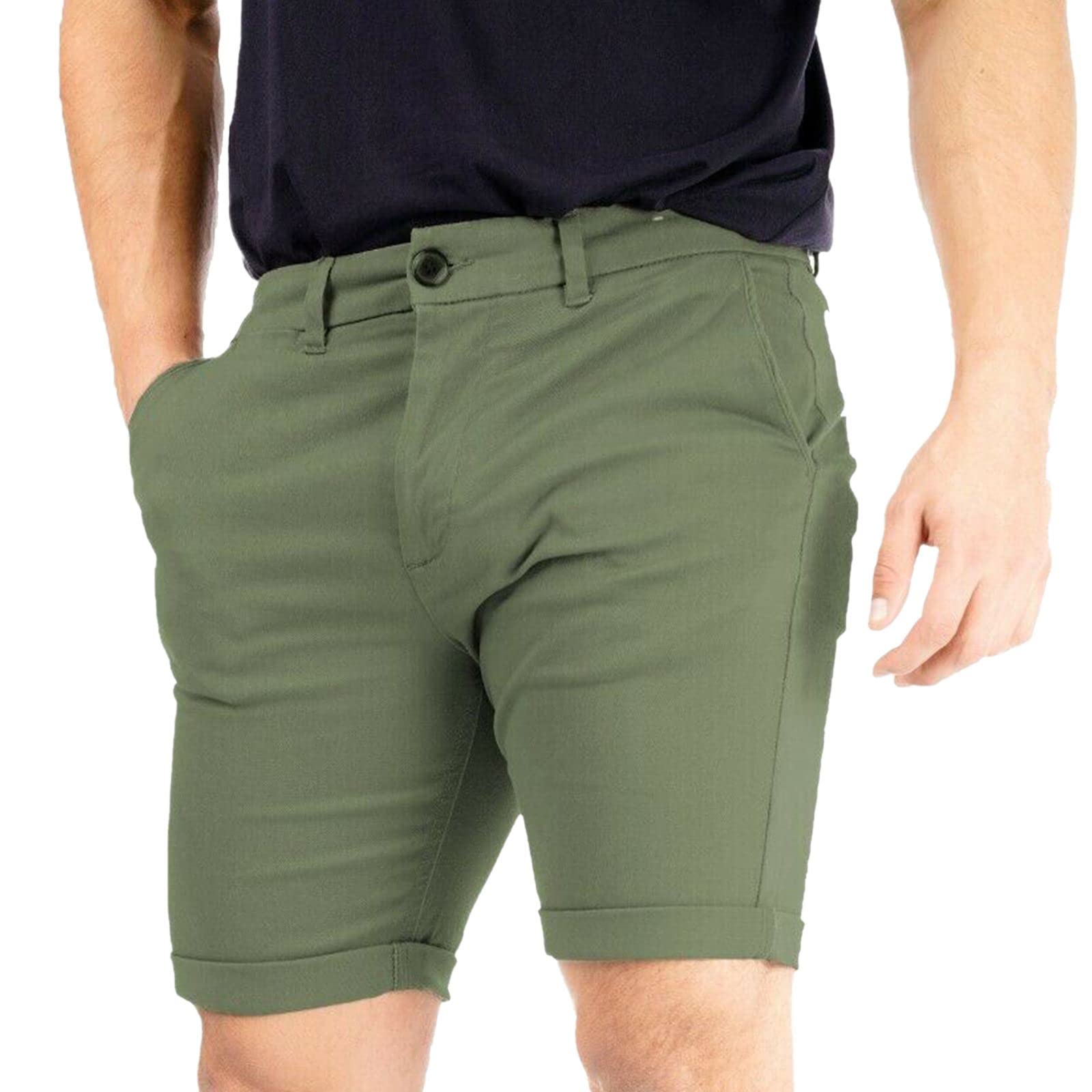 Wjl Whispering Jones London Men's Olive Spandex Soft Cotton Slim Fit Chino Shorts Stretch Elastane Premium Size 30-42, 34" Waist