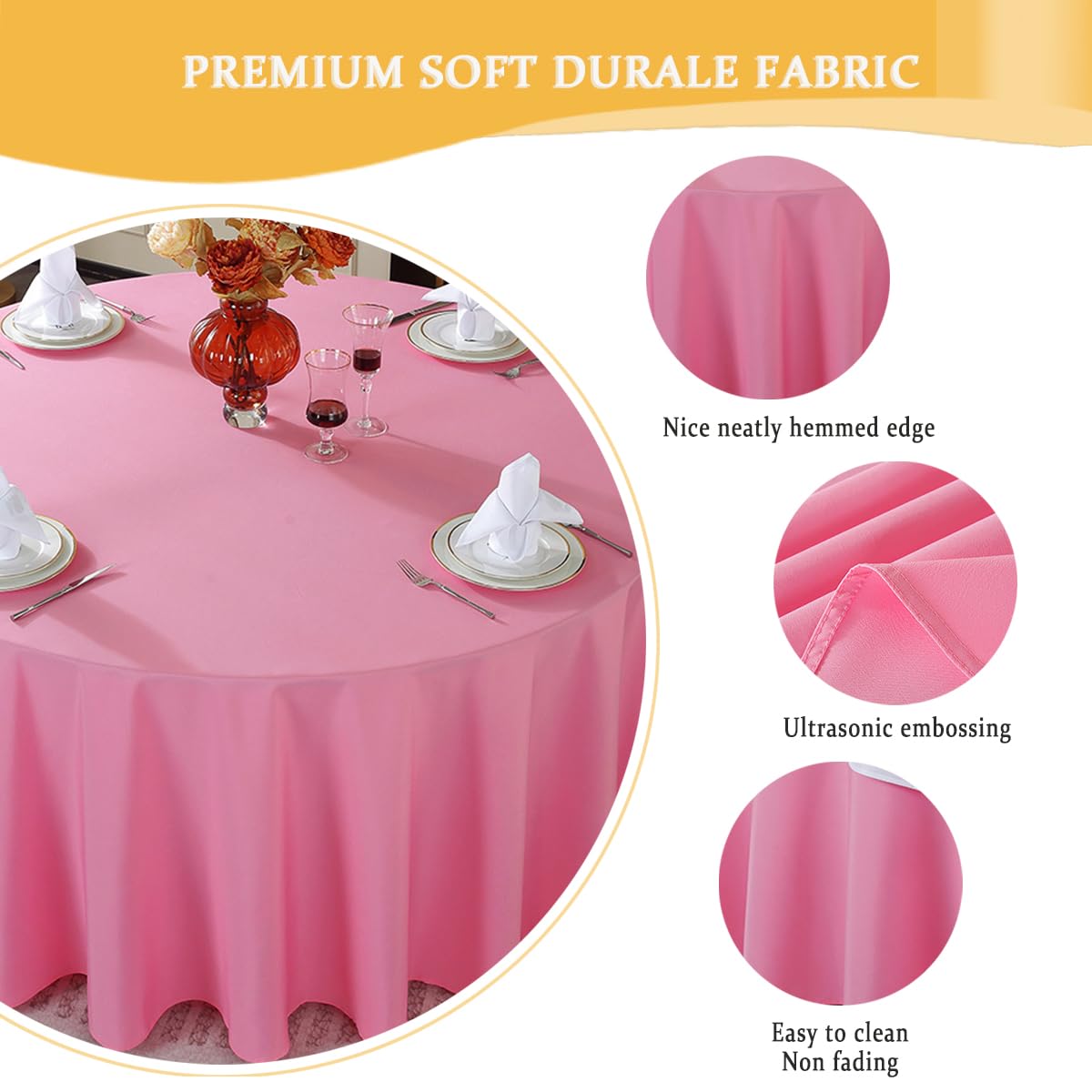 Tischdecke, Polyester, rund, weich und langlebig, ideal für Dinnerpartys, besondere Anlässe und den täglichen Gebrauch, runde Tischdecke, Durchmesser 160 cm, Reisweiß