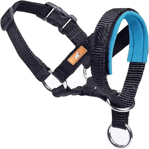 Collar de cabeza de perro con tela suave, arnés de cabeza de perro para que el perro deje de tirar con lazo ajustable (S, azul lago)