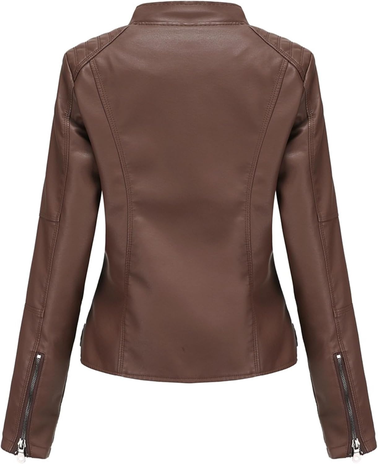 Women's Stand Collar Solid Stylish Jacket Faux Leather Slim Fit Comfort Coat Jacket Full Zip Biker Outdoor Coats
