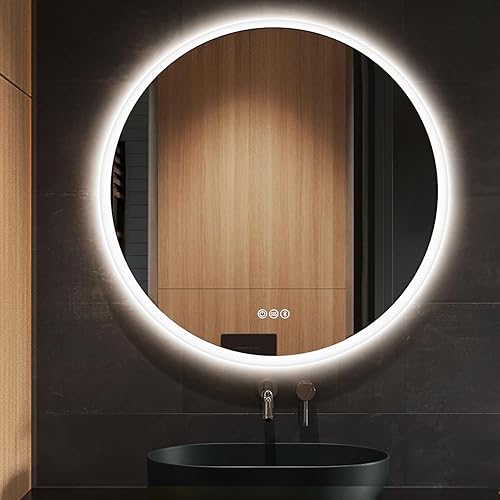 Miniatura 9 de S·BAGNO Espejo redondo de baño LED de 32’’ con luces, espejo de tocador para montar en pared con iluminación trasera y frontal, 3000K/4000K/6500K,