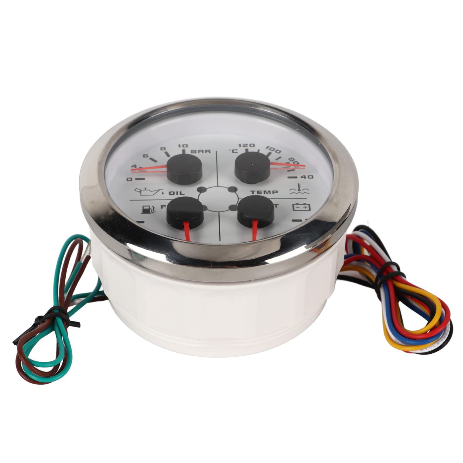 Jauge Multifonction 4 En 1 DC 12V - Pression Huile, Carburant, Température Eau, Voltmètre - 0-150 Psi, 100-250°F, 8-16V