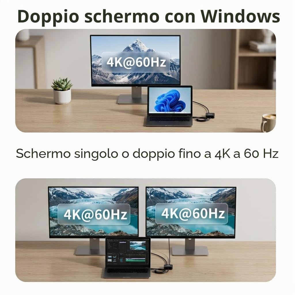 Docking Station 2 monitor, Dual 4K 60Hz HDMI Adapter USB C Hub Dual 4K HDMI, USB C Date, 100W PD, USB 3.0, USBC Docking Station per MacBook Air/Pro/Dell/HP/Surface/Lenovo