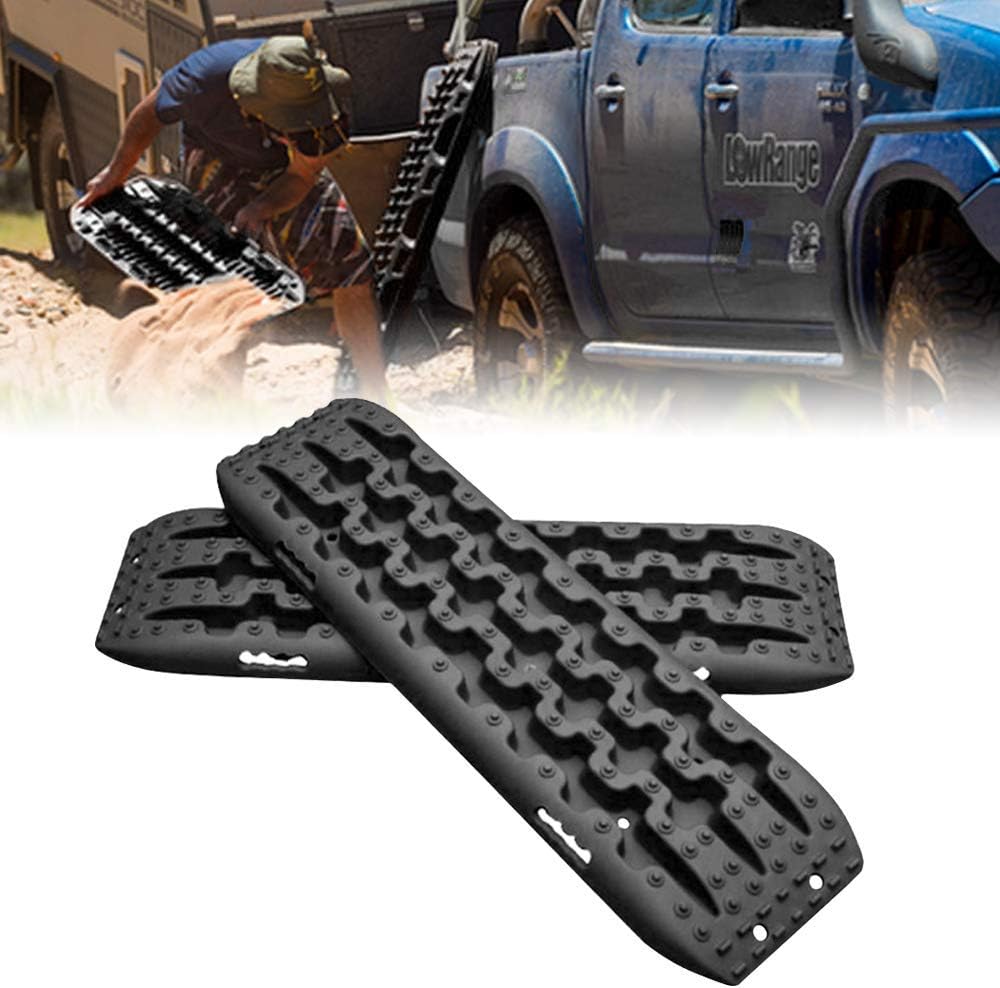 Recovery Track, Rocovery Traction Mats for Off-Road Mud, Sand, Snow Vehicle Extraction (Set of 2), Black