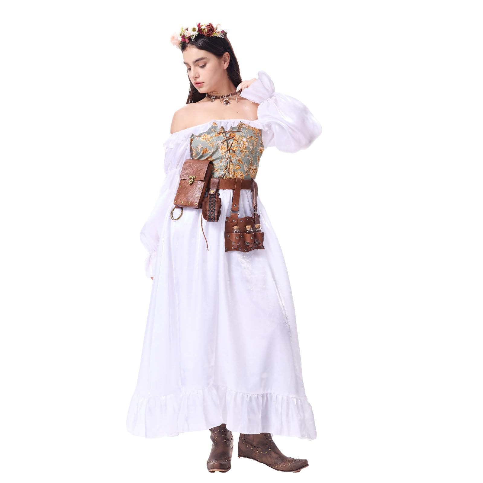 Ansenesna Halloween Kostüm Damen Piratenkostüm Damen Komplett Set | Mittelalter Kleidung Mieder Gothic Kleid Vintage Korsett Kleid Elegant Langarm Schulterfrei Renaissance Faschingskostüme