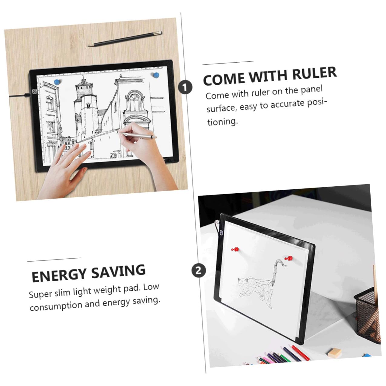 BESTonZON Boîte Lumineuse de Traçage A4 en Acrylique, Tableau à Dessin à LED Blanc, Câble USB et 2 Aimants, Règle Surface pour Animation 2D