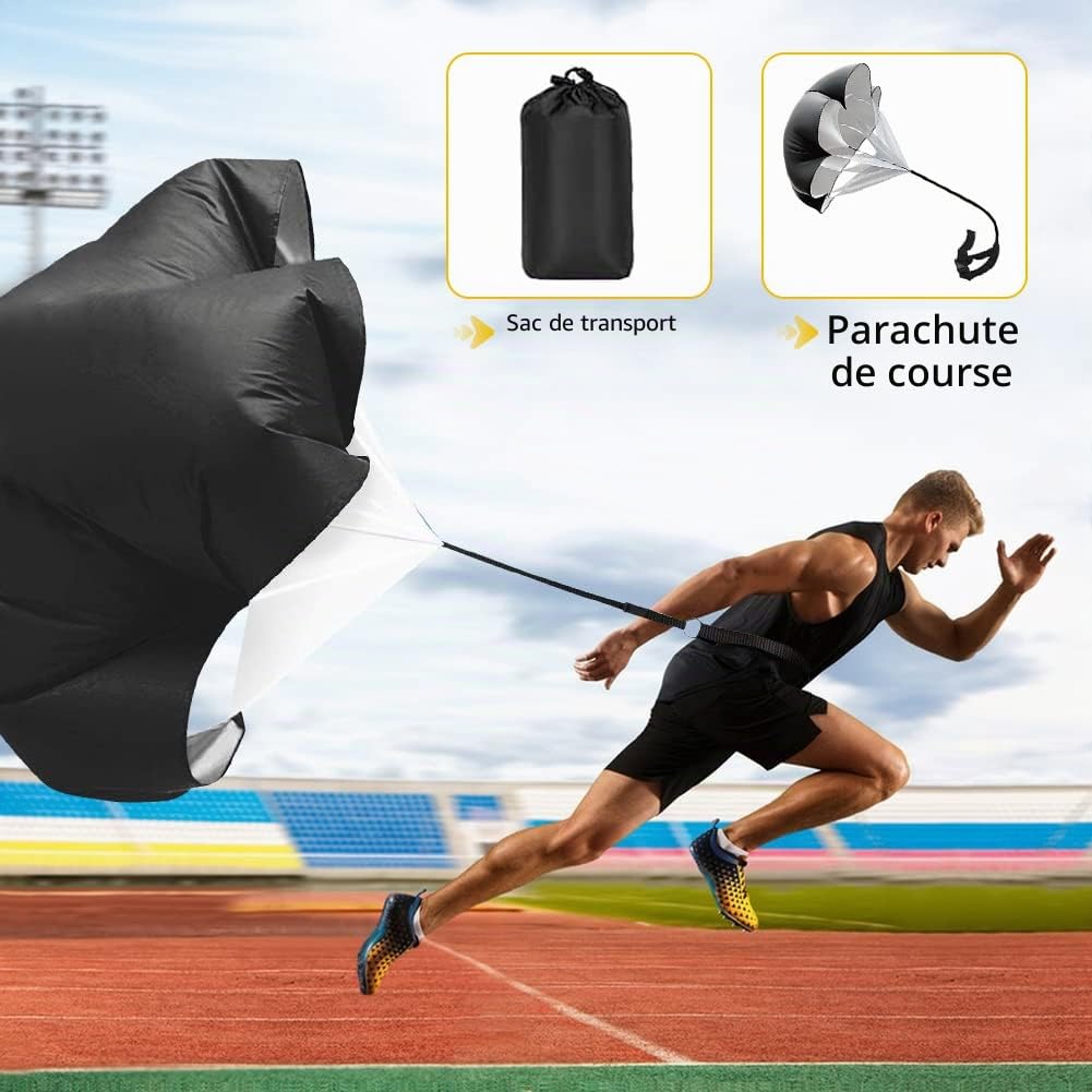 Kit d'entraînement d'agilité de vitesse, équipement d'entraînement de football, échelle d'agilité, parachute de résistance, 20 cônes de disque, bandes de résistance pour les jambes, 4 haies
