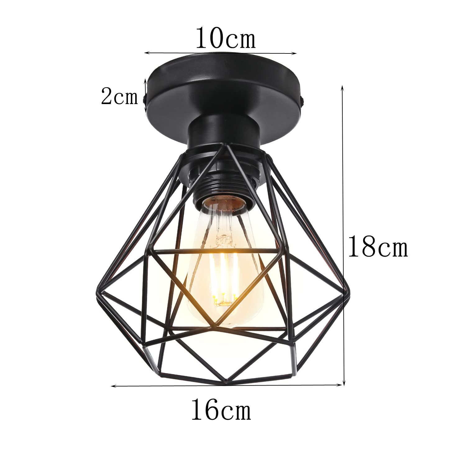 Lampada A Sospensione Soffitto Industriale In Metallo Nero – A Forma Di Gabbia Diamantata, Stile Vintage, Attacco E27, Dimensioni 20x22 Cm - 4
