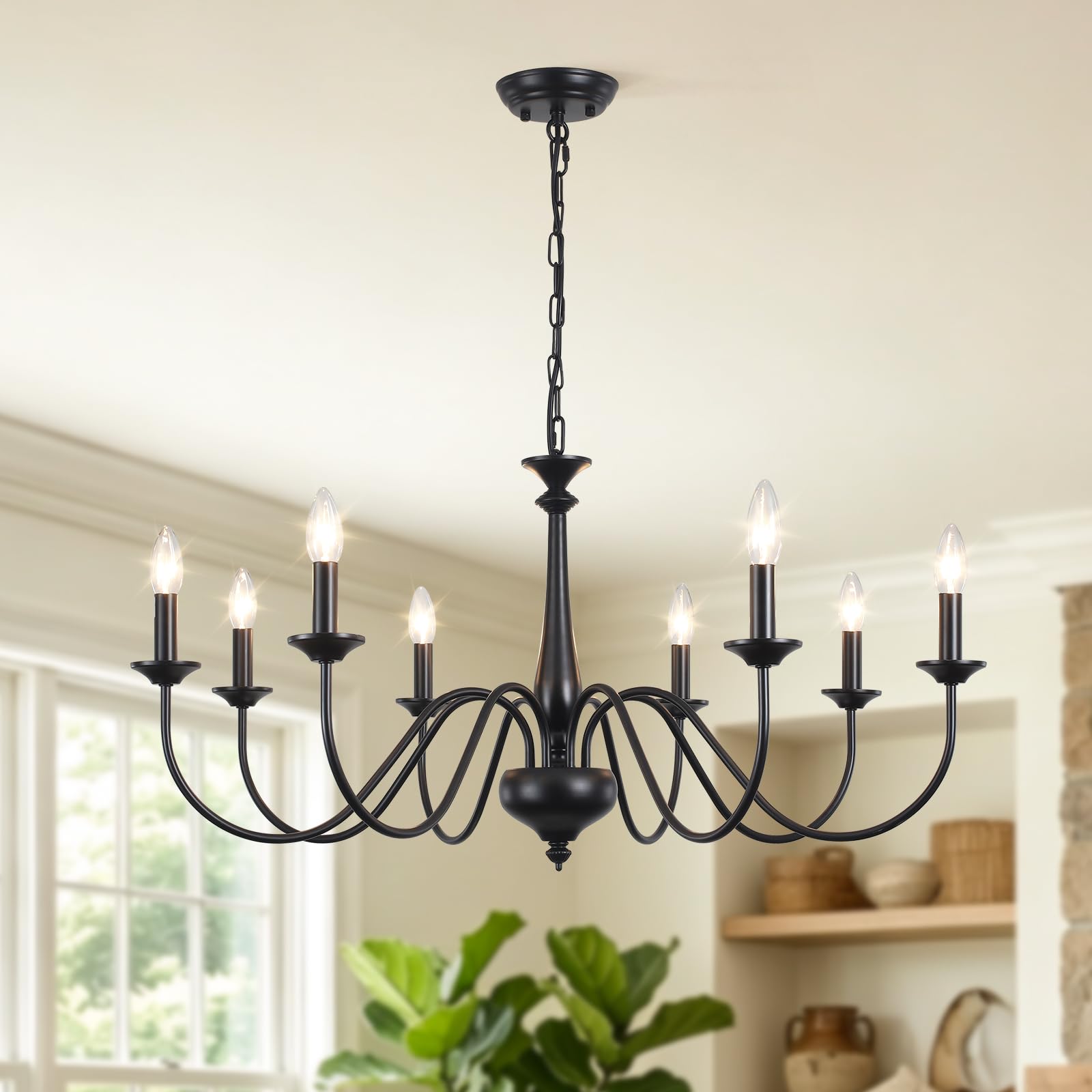 Photo 1 of QAREHL 8-Light Farmhouse Chandelier, 35" Black Iron Pendant Light