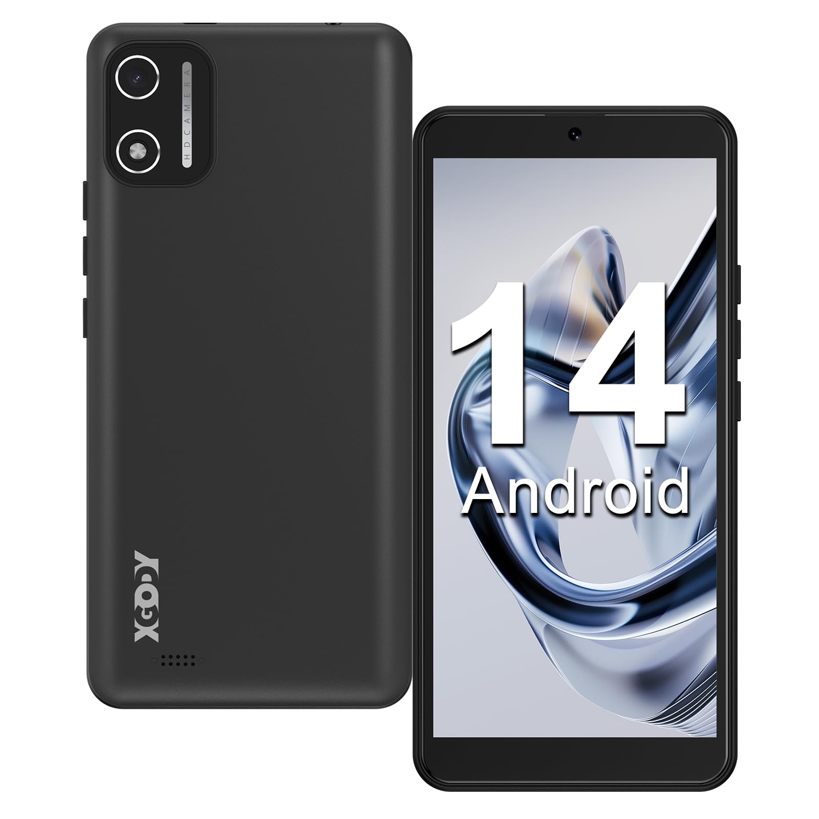 Xgody X32 Telefono cellulare senza contratto, 5,5 pollici, 2 GB + 16 GB 128 GB espandibile, Octa-Core Android 14, Dual SIM Dual Standby, fotocamera 8 MP+5 MP, Face ID GPS 4G cellulare (Nero)