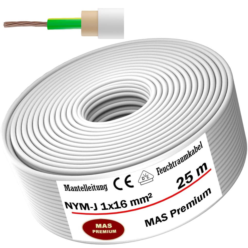 Câble d'alimentation NYM-J de 5 à 100 m - Avec gaine - 1 x 16 mm² - Pour une pose fixe (25 m)