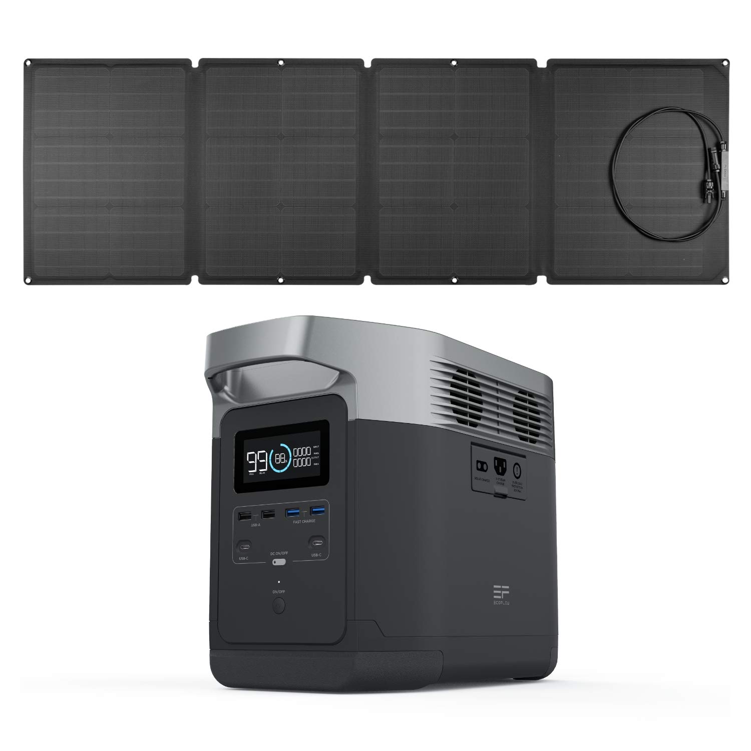 EF ECOFLOW EFDELTA 1260Wh Solar Generator with 110W Solar Panel , 6 X 1800W (3300W Surge) AC Outlets, Portable Power Stati...