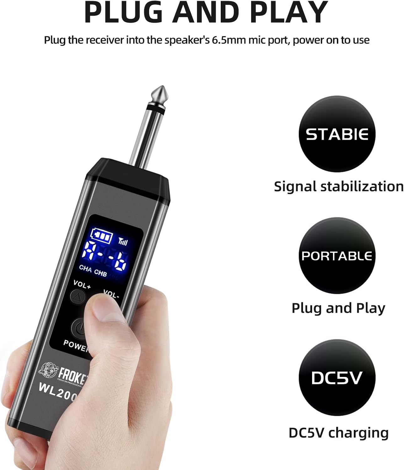 2.4G Handheld Wireless Microphone WL200S with RGB Lights, 99 Channels, Heart-Shaped Pickup, for Karaoke, Stage Performance, Vocal Concert