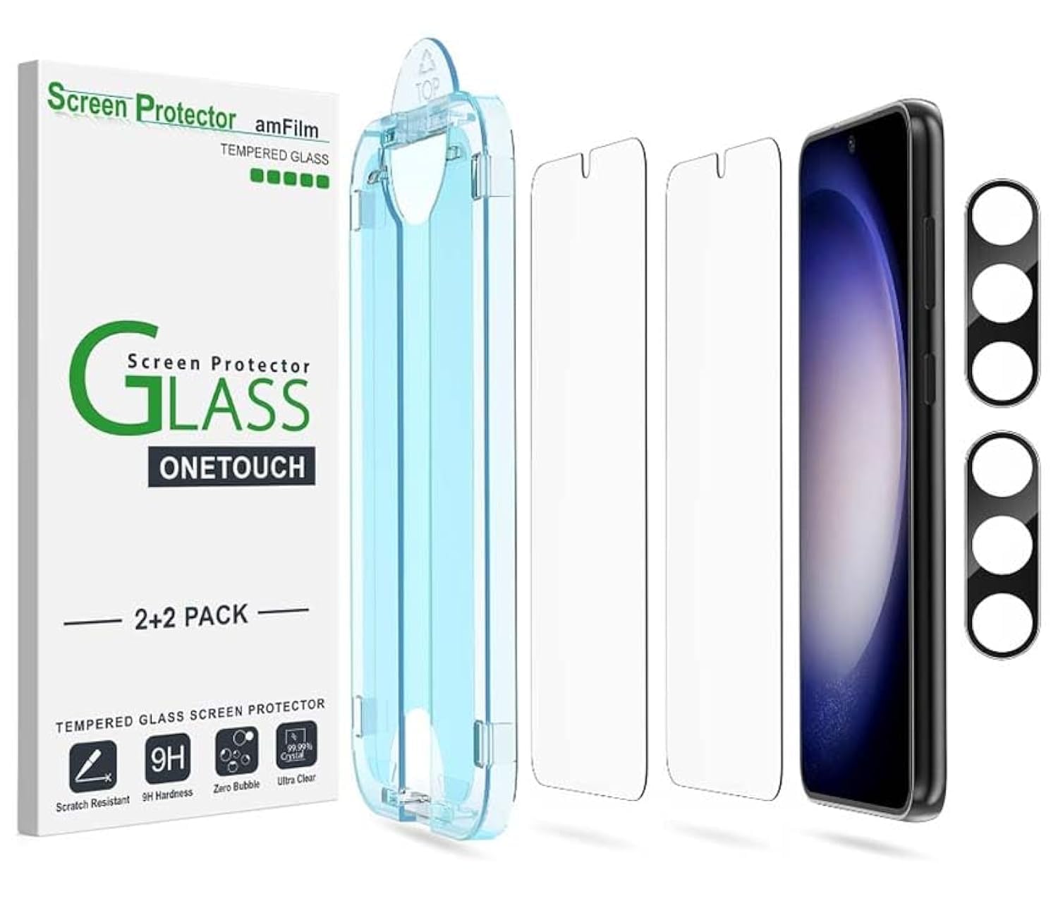 amFilm 2+2 Pack OneTouch for Samsung Galaxy S23 5G 6.1 inch Screen Protector, 9H Hardness with Tempered Glass Camera Lens Protector, Easiest to Installation, Bubble Free and Case Friendly (B0BMG2VV4N) Amazon Price History, Amazon Price Tracker