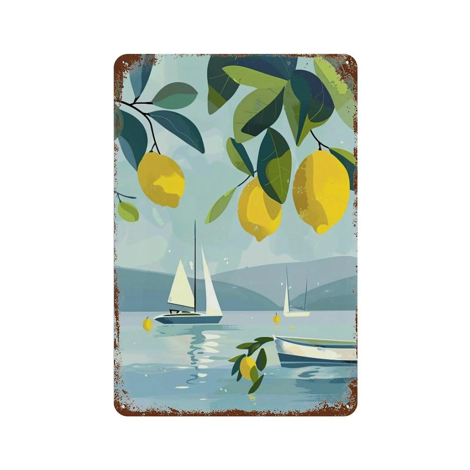 Wujhgrsg Style Soft Sky Blue Minimal Citrus Seaside 01 Wall Art Retro Iron Vintage Metal Tin Sign Poster Modern Decor For Home Cofffee Club Bar Shop 30X20cm