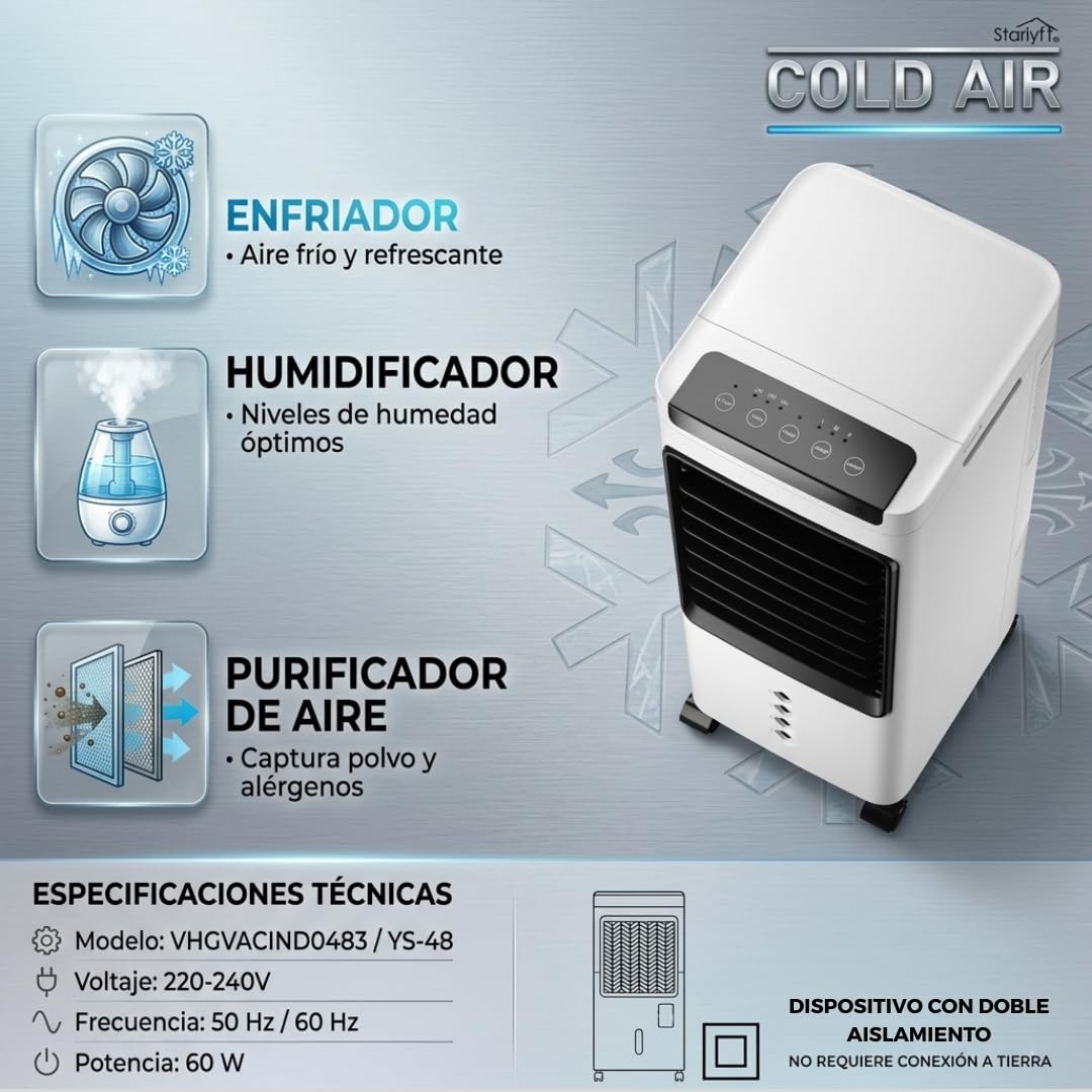 Enfriador de aire portátil 3 en 1 con depósito de agua 5L, ventilador evaporativo con 3 velocidades, temporizador y mando a distancia, climatizador portátil compacto con ruedas para hogar y oficina