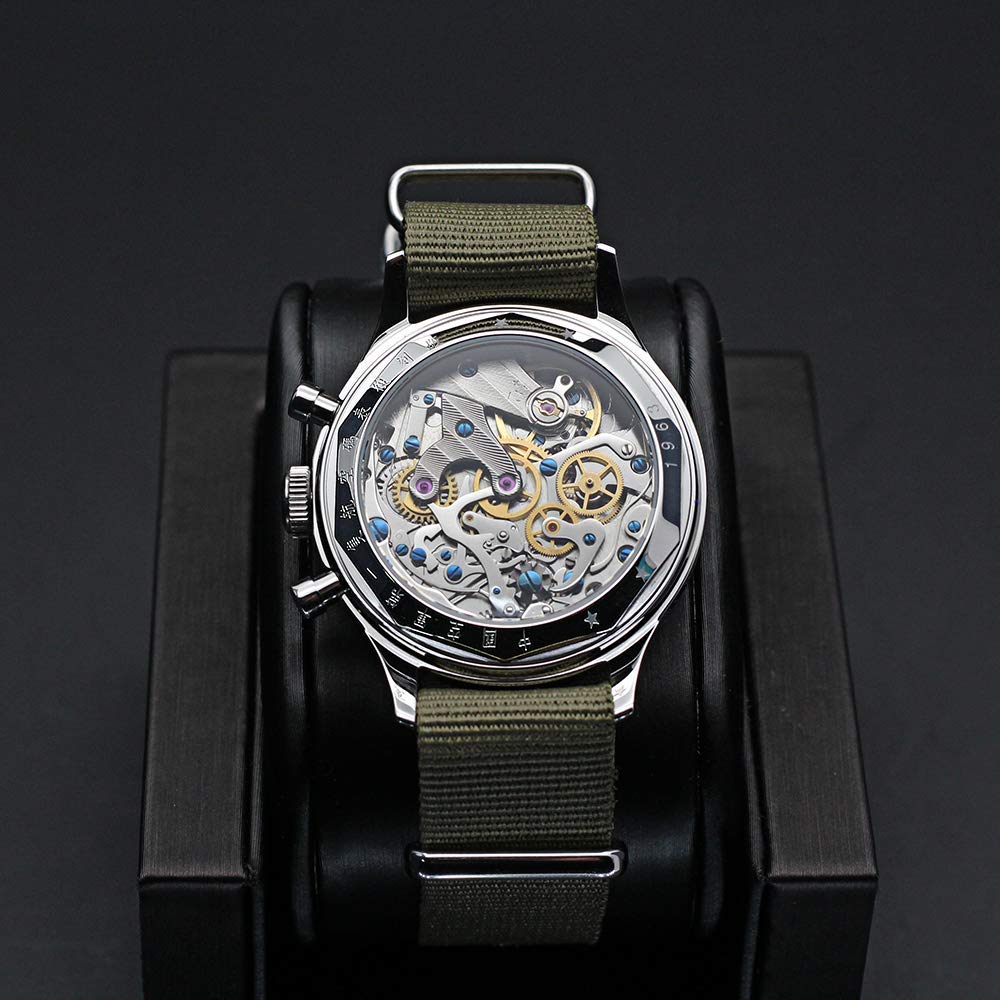 SEAKOSS 1963 Pilotenchronograph Herren, Original Seagull ST1901 Handaufzug Uhrwerk, Mechanische Armbanduhr im Vintage Militärstil