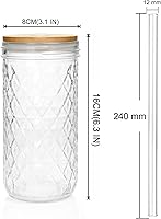 Vista 2 de Tarro con tapa y pajilla, vaso de boca ancha de 20 onzas con funda de silicona y tapa de bambú con pajilla de vidrio, paquete de 2 tazas de viaje