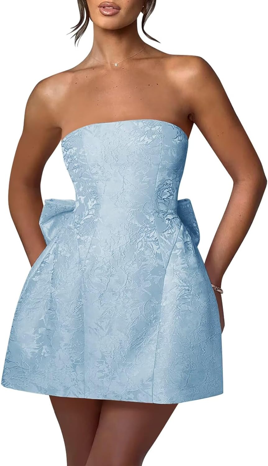 Eightale Satin Strapless Homecoming Dress with Bow Embroidery Short 2024 Prom Graduation Cocktail Dress