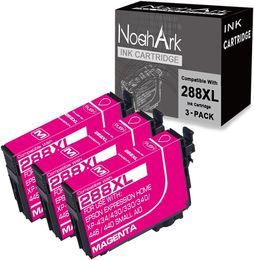 NoahArk 3 Packs 288XL Remanufacture Ink Cartridges Replacement for Epson 288 XL 288XL T288XL for Expression Home XP-430 XP-440 XP-330 XP-340 XP-434 XP-446 Printer (3 Magenta)