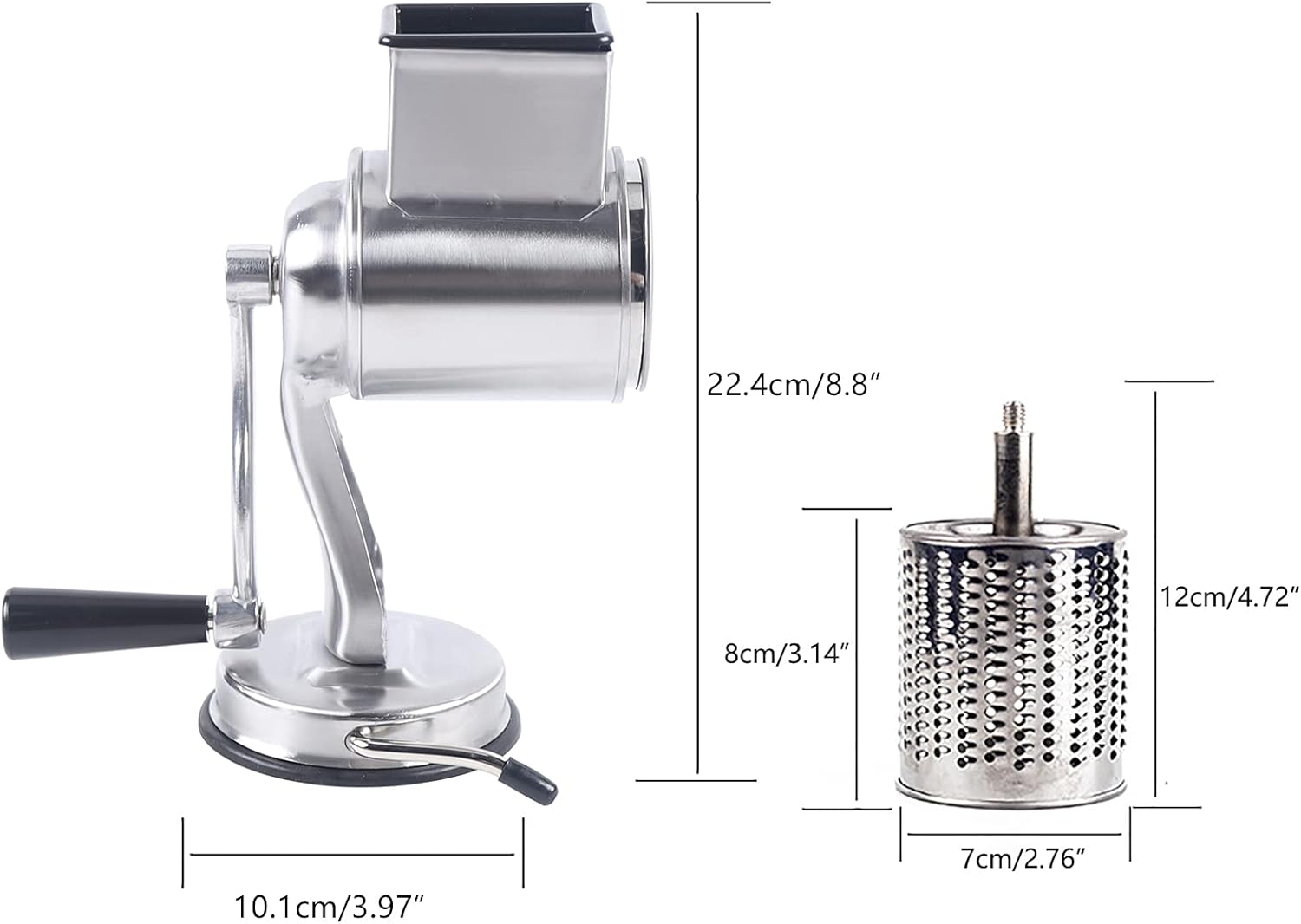 Rotary Cheese Grater Stainless Steel Handheld Kitchen Vegetable Slicer with 5 Interchangeable Blades, Hand Crank Cheese Shredder Grinding Tool Set, Dishwasher Safe