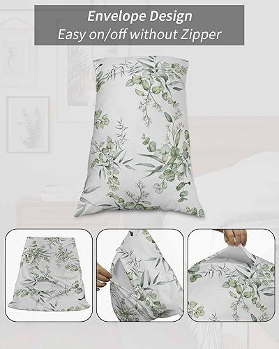 Miniatura 7 de Fundas de almohada de verano con hojas verdes, tamaño King, paquete de 2 fundas de almohada suaves para cama, fundas decorativas de lujo, funda de