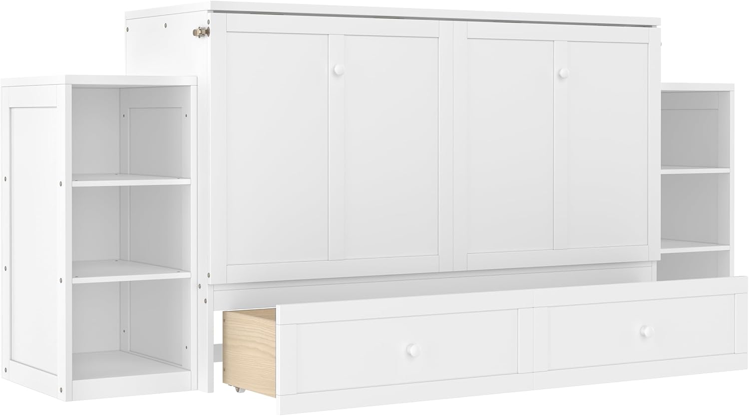 Harper & Bright Designs Queen Size Murphy Bed with Double Cabinet for Storage, Solid Wood Murphy Wall Cabinet Bed with Drawers for Small Space, White
