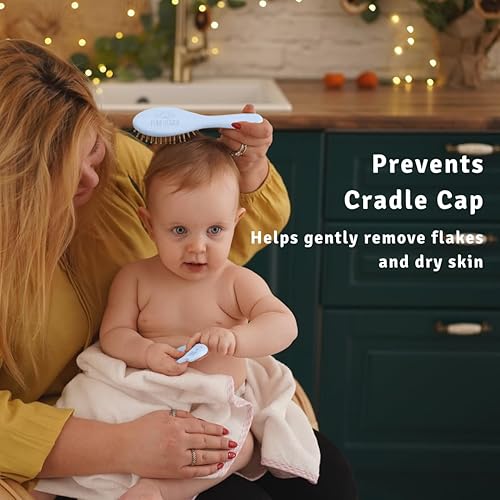 Miniatura 4 de Juego de cepillos de pelo de bebé para recién nacidos, cepillo y peine para bebé, cerdas de pelo de cabra ultra suaves, perfecto para gorro de cuna,