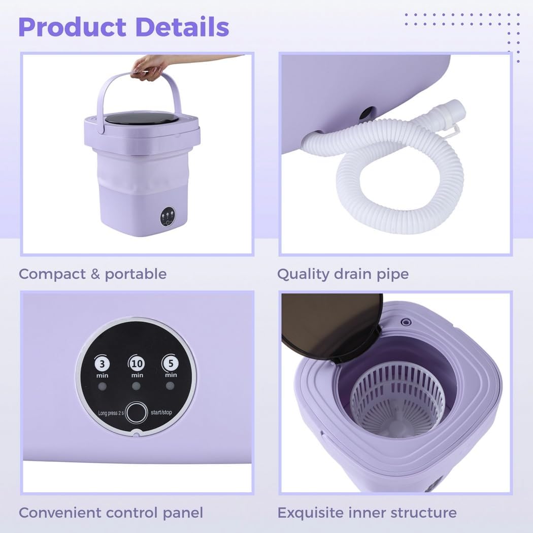Washing Machine, 10.5 L Portable Mini Washer with Timing Wash and Drain Modes, Foldable Travel Laundry Machine for Socks, Underwear, Towels and Small Clothes