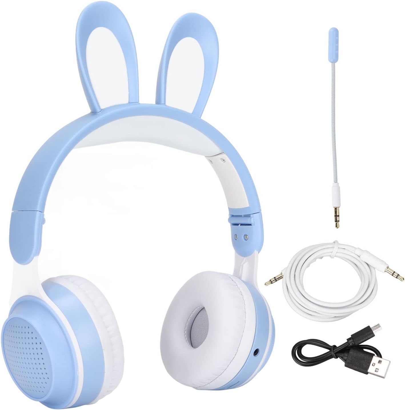 ASHATA Foldable Bluetooth Rabbit Ear Headphones with included accessories