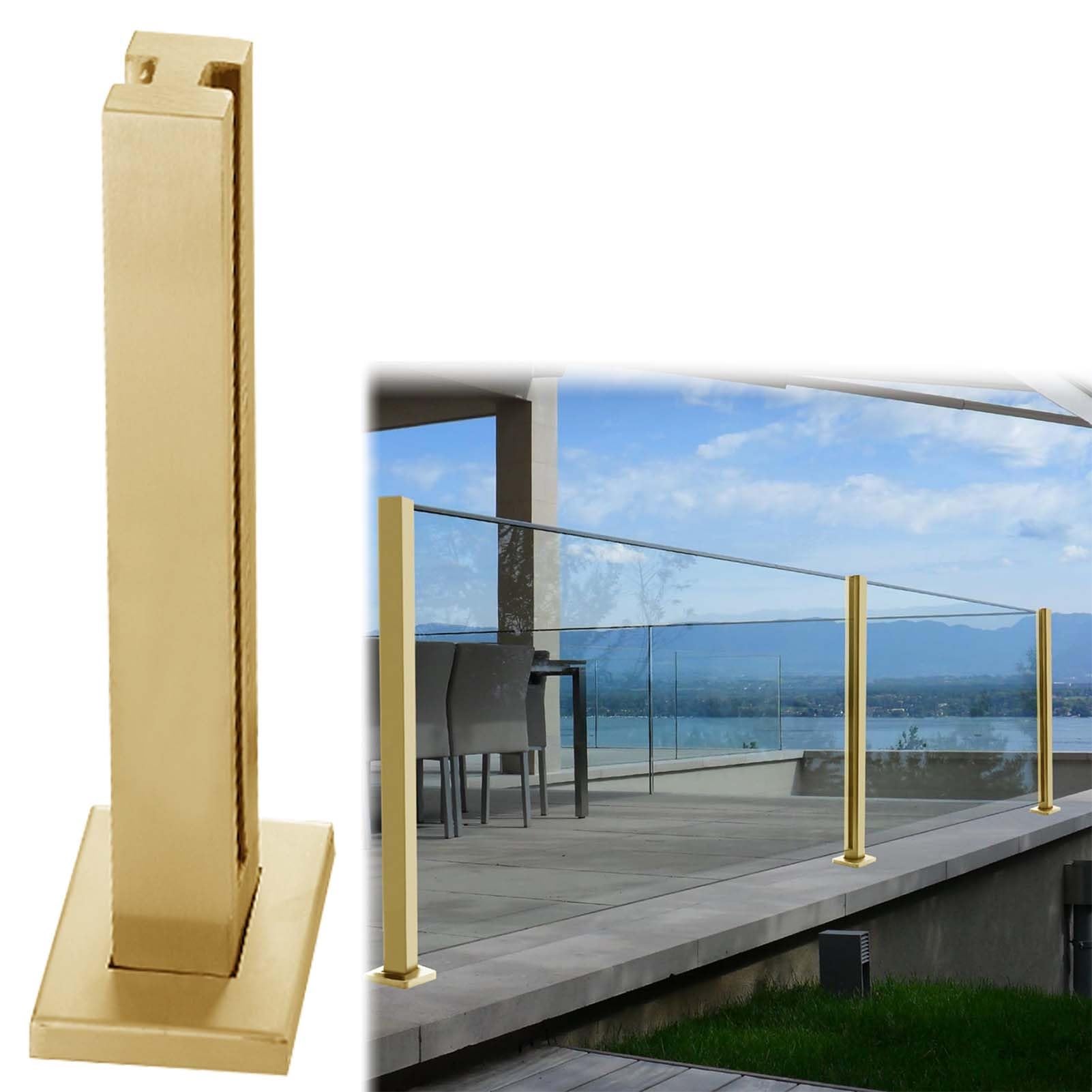 Poteau de garde-corps en verre doré pour terrasse et escalier