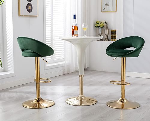 Miniatura 24 de Juego de 2 taburetes de bar giratorios de terciopelo con respaldo abierto, altura de barra ajustable tapizada, taburetes de bar modernos de altura