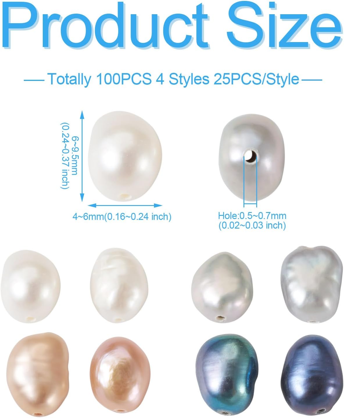 100Pcs Natural Pearl Beads for Jewelry Making Cultured Freshwater Pearl Beads 4-6mm Mix Irregular Oval Rice Loose Pearls for Necklaces Bracelets Earrings Hole 0.5-0.7mm