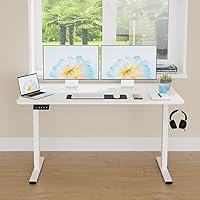 Vista 2 de Standing Desk 48 Inch Electric Adjustable Height Desk with Headphone Holder Ergonomic Computer Desk for Bedroom Office Home White