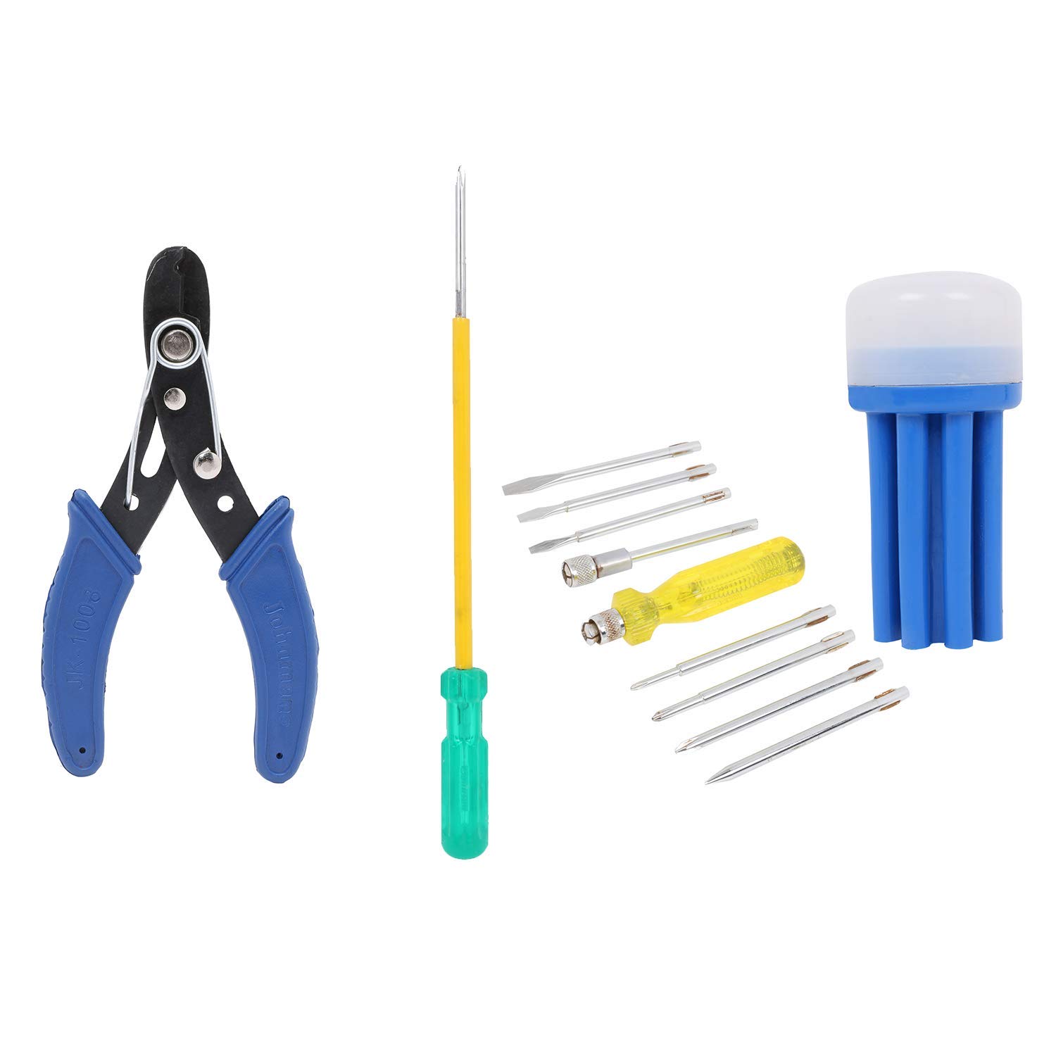 SuzecJohnson Electrician Tool Kit Wire Stripping Plier & Two in One Screw Driver (Green and Yellow) & Screwdriver Set with Neon Bulb